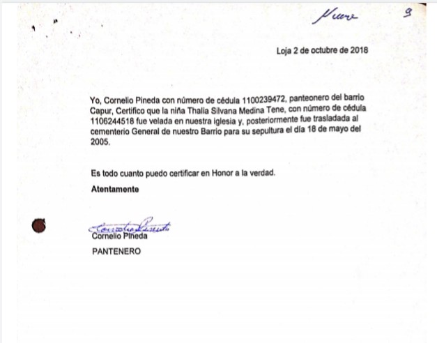 En el intento de alcanzar el documento del Registro, los familiares presentaron todo tipo de documentos, incluso el lugar donde se encuentra inhumado el cadáver.