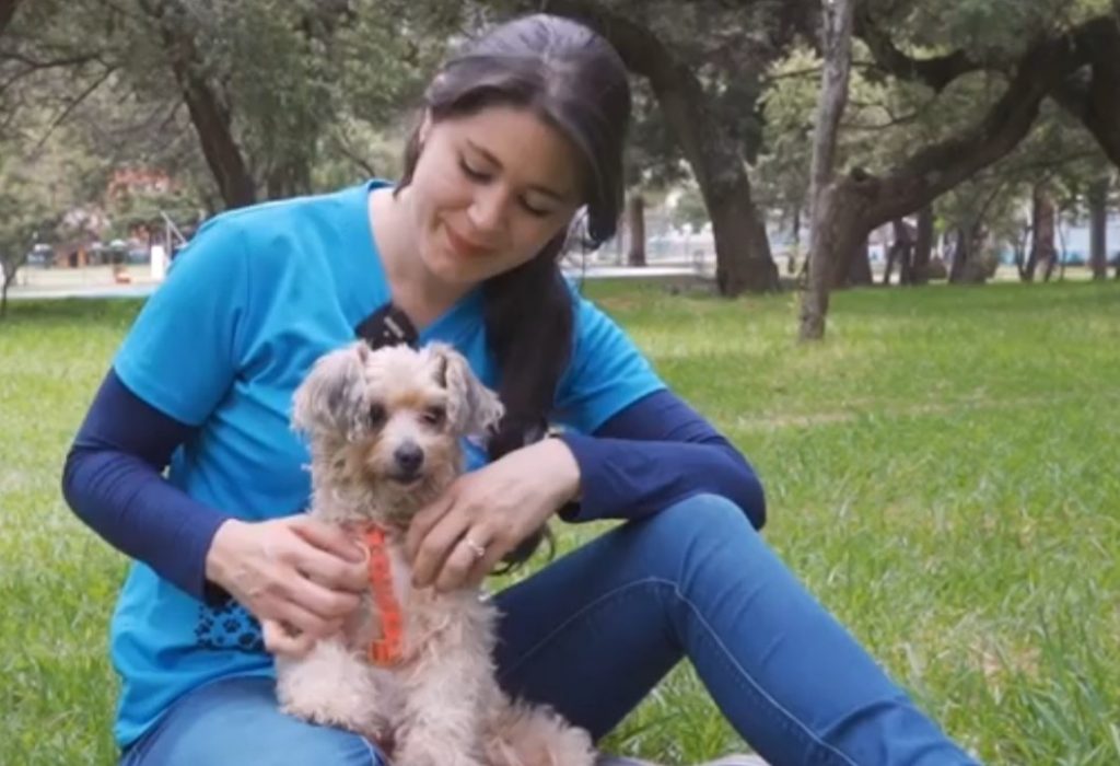 La titular de la Fundación, María Inés Espinosa, junto a ‘Victoria’, una perrita rescatada hace seis años. Fue encontrada en una funda de basura.