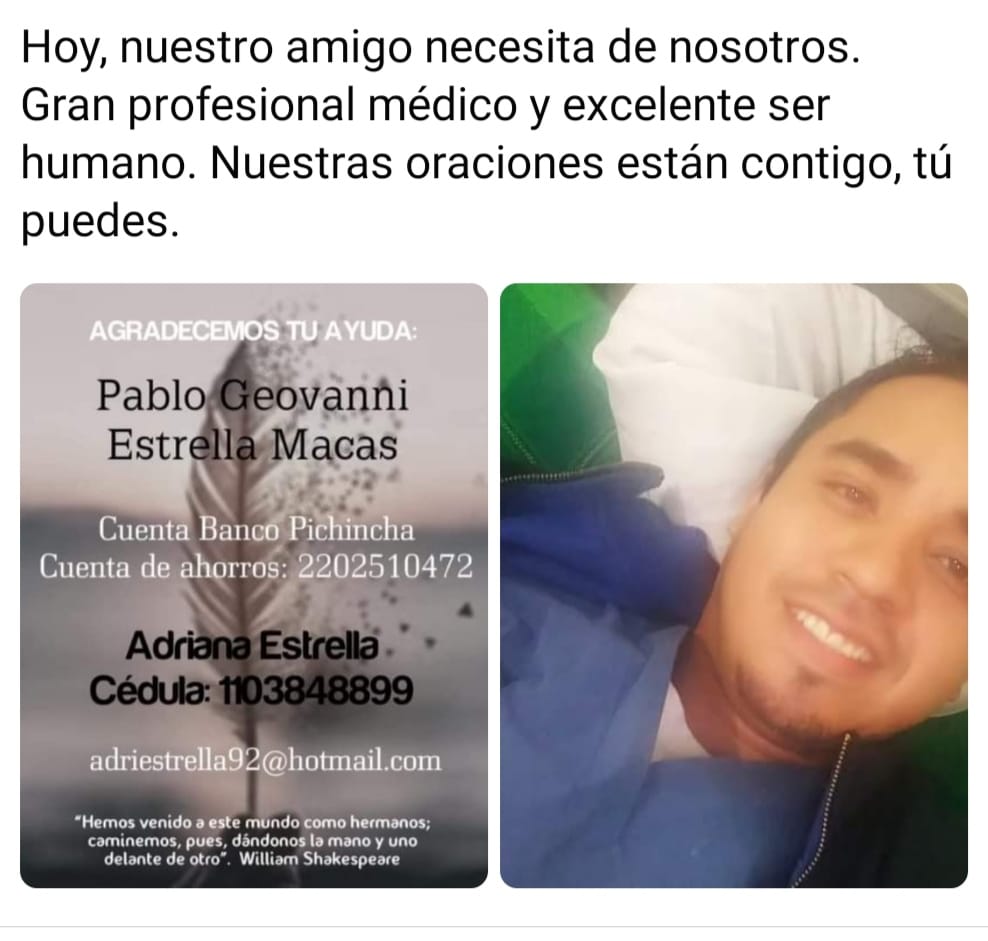 Mediante un afiche se viene solicitando la contribución, en bien de este médico.