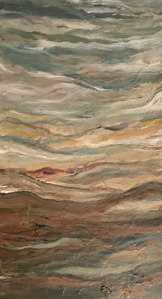 La obra está elaborada sobre la base de acrílico y en formato grande.