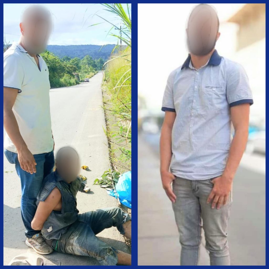 El ciudadano se disfrazó de indigente (der.), pretendiendo con ello burlar a la Policía Nacional.