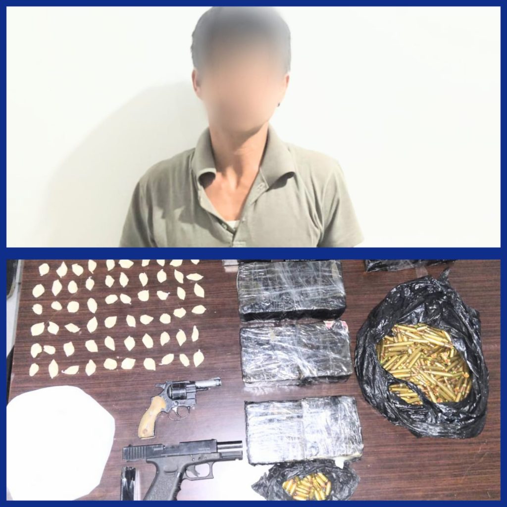La droga y las armas que tenía el ciudadano que es oriundo de la provincia de Cañar.