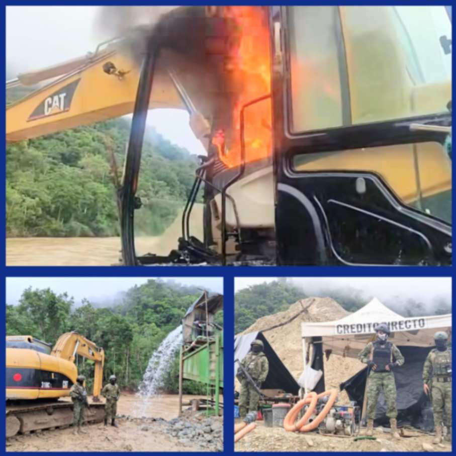 La maquinaria pesada que se inhabilitó en ese aparente campamento de minería ilegal fue incinerada.