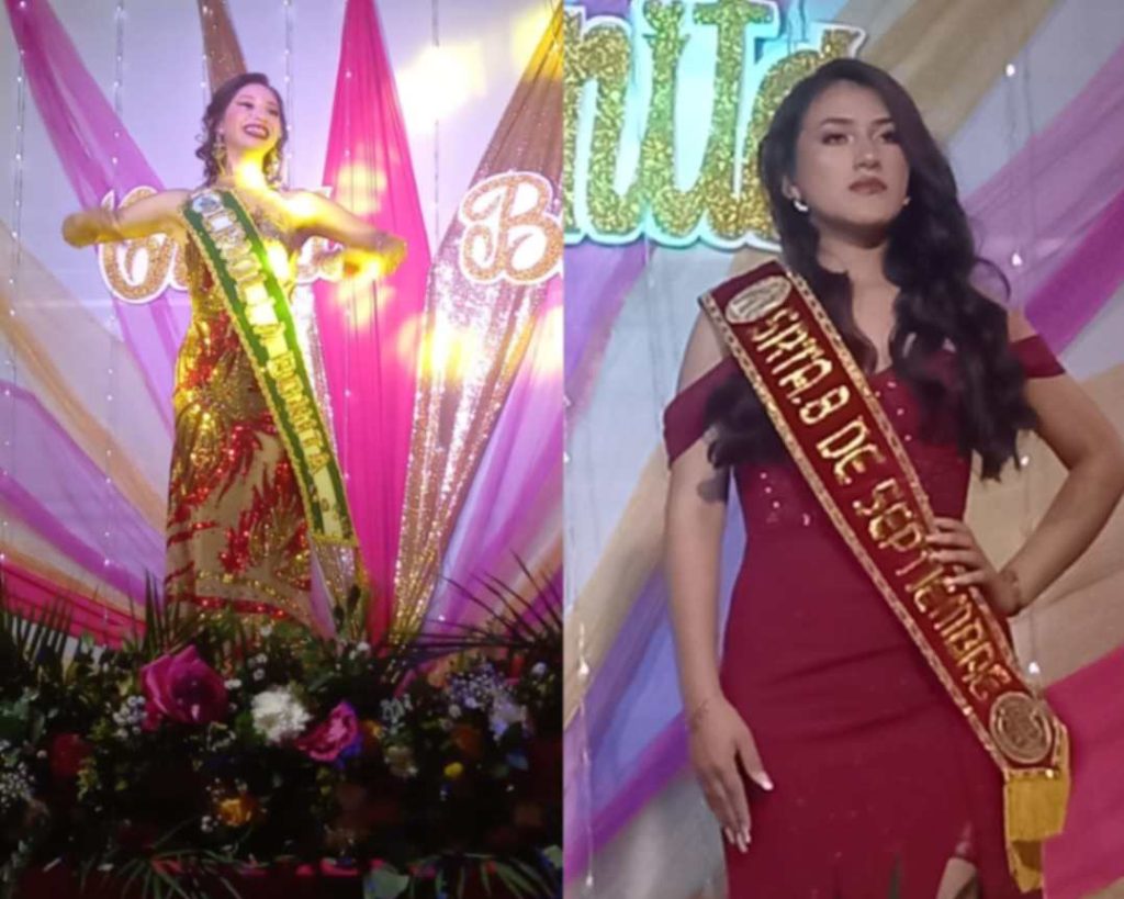 Evelyn Noemí Zúñiga y Kerly Loyola Celi, Criolla Bonita y Señorita 8 de Septiembre, en su orden, tras el acto de elección y coronación.